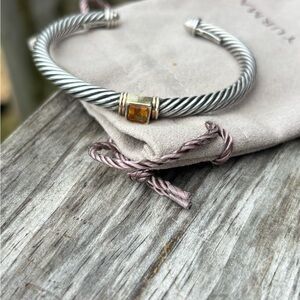 David Yurman Silver Cable Cuff with Golden Amber Accent
